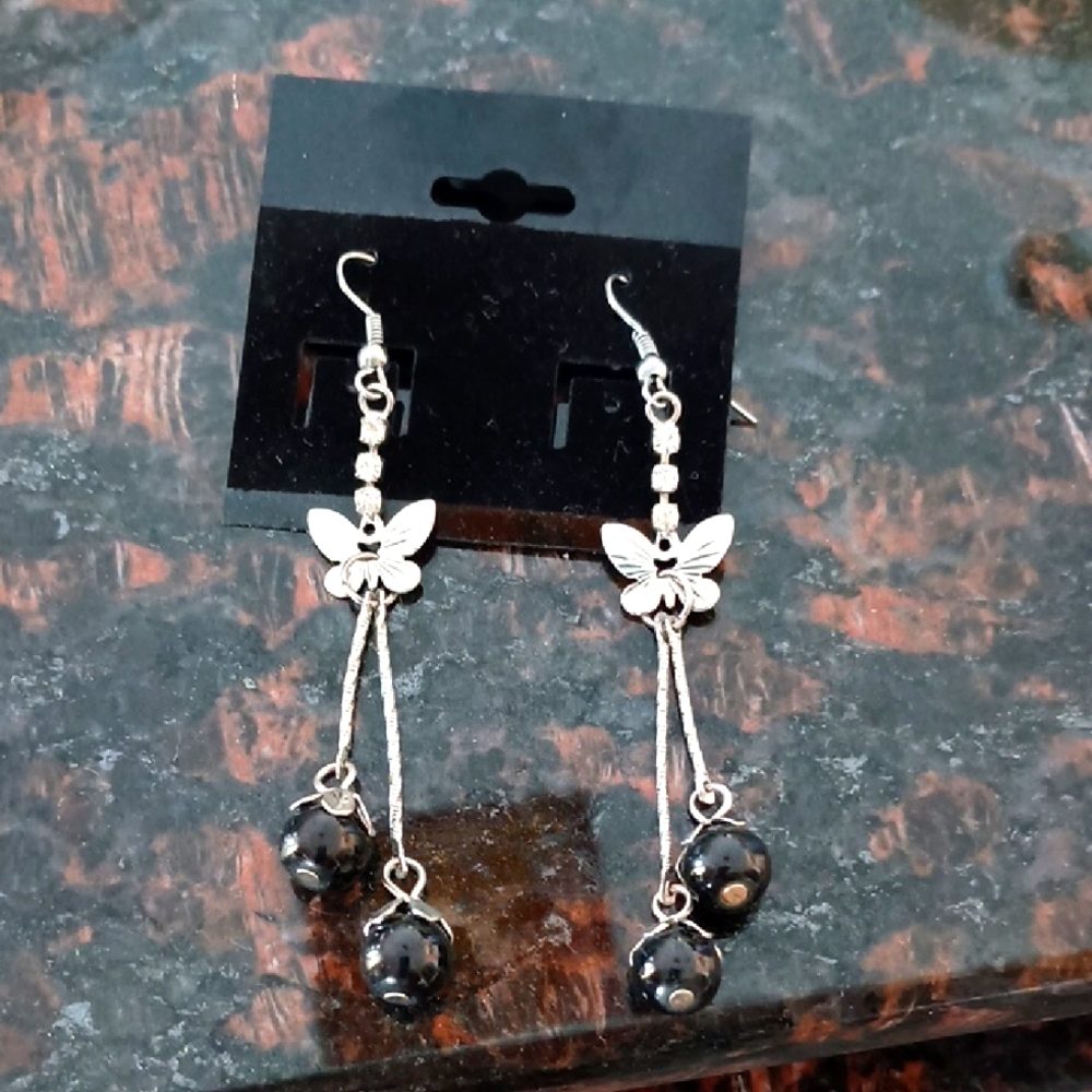 Elegant Silver Butterfly Dangle Earrings